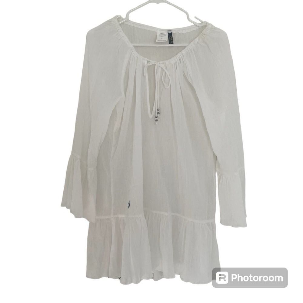 Polo Ralph Lauren Women’s Crinkle Beach Tunic Shirt Cover Up White Size M NWOT